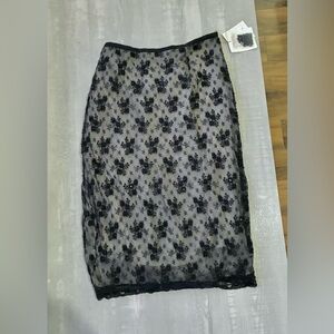 Low Rise Beaded Mesh Lace Embroidered Midi Skirt Vintage